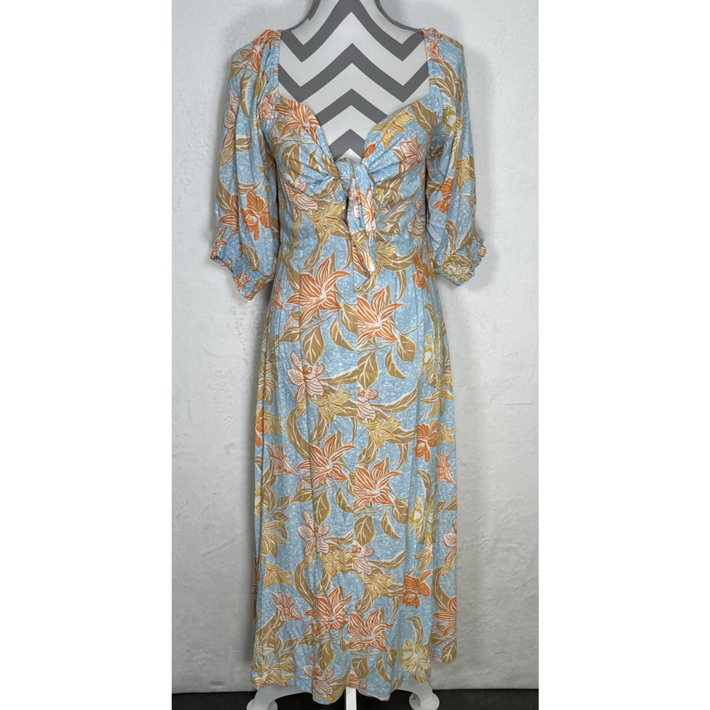 NWT Roxy Evening Delight Floral Hawaiian Tropical Maxi Dress Tie Front Sz Lg FS